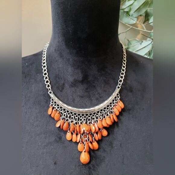 Paparazzi Womens Rio Rainfall Orange Bead Chain Link Necklace with Lobster Clasp - Picture 1 of 7